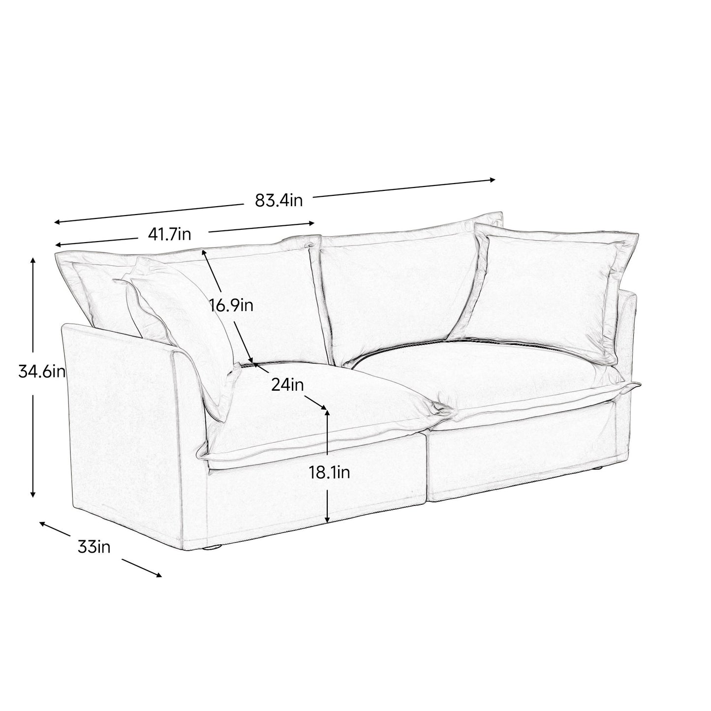 Modern Slipcovered 2-Seat Sofa Couches for Living Room, 2 Seater Sofa, Plain Chenille Deep Seat Sofa with Upholstered Cushion&Detachable Cover, Comfy Sofa Couch for Small Space, Apartment, Cream