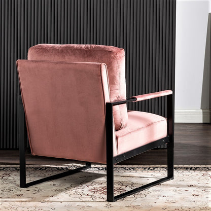 Classic Mid Century Modern Accent Chair with Durable Square Metal Frame, Armchair for Living Room, Bedroom, Home Office in Plush Velvet Upholstery, Rose