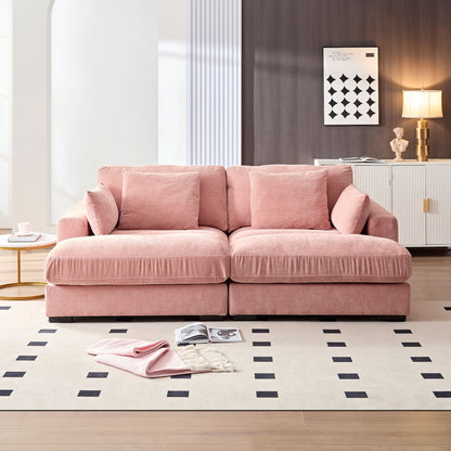 89.76 inch Double Sleeper Sofa Cloud Couch Soft Fluffy Fabric Upholstery with Square Armrests,Comfor Daybed with Over Wide Sofa Bed,Modern Beanbag for Living Room  Apartment,Pink