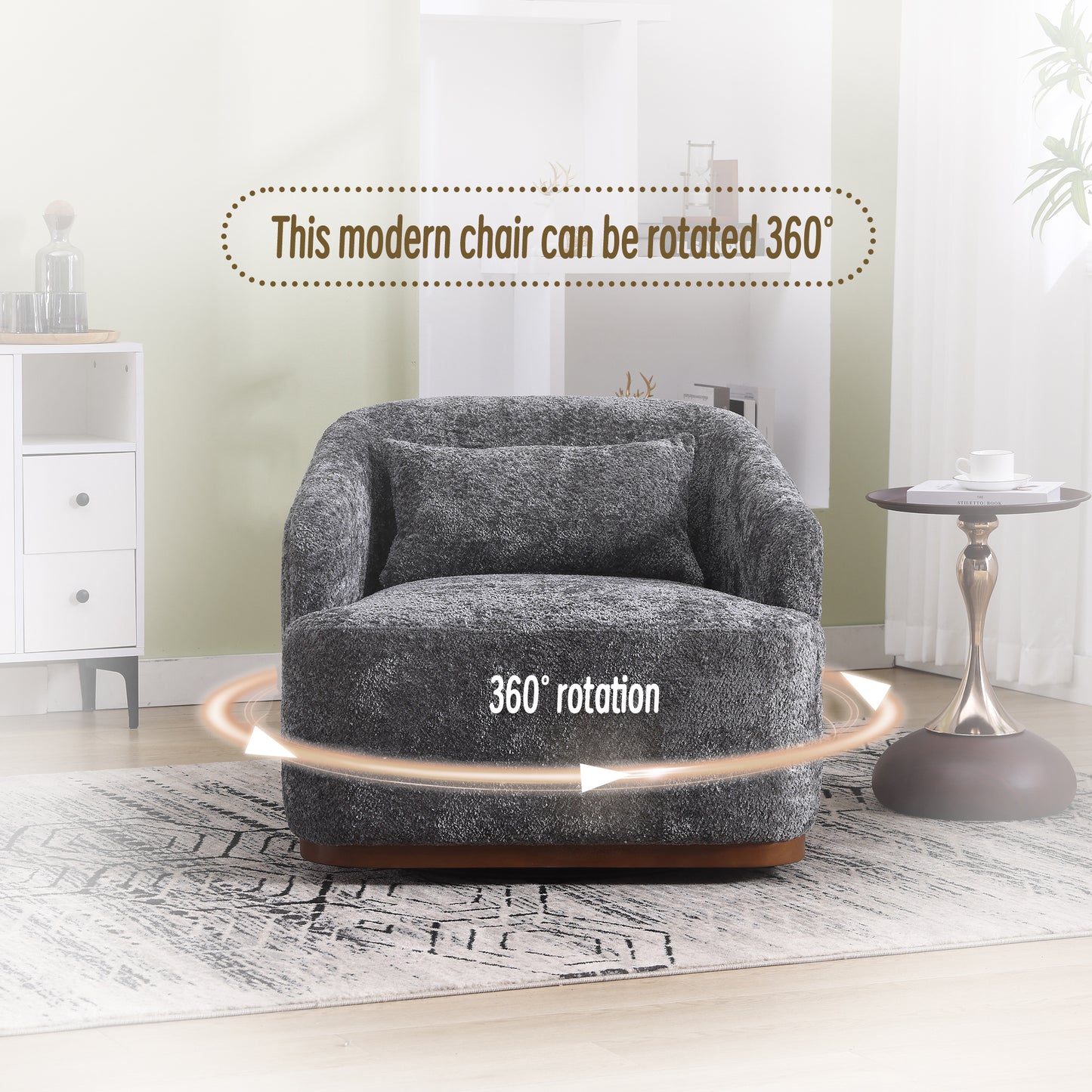 COOLMORE Swivel Barrel Chair, Comfy Round Accent Sofa Chair for Living Room, 360 Degree Swivel Barrel Club Chair, Leisure Arm Chair for Nursery, Hotel, Bedroom, Office, Lounge (Gray Boucle)