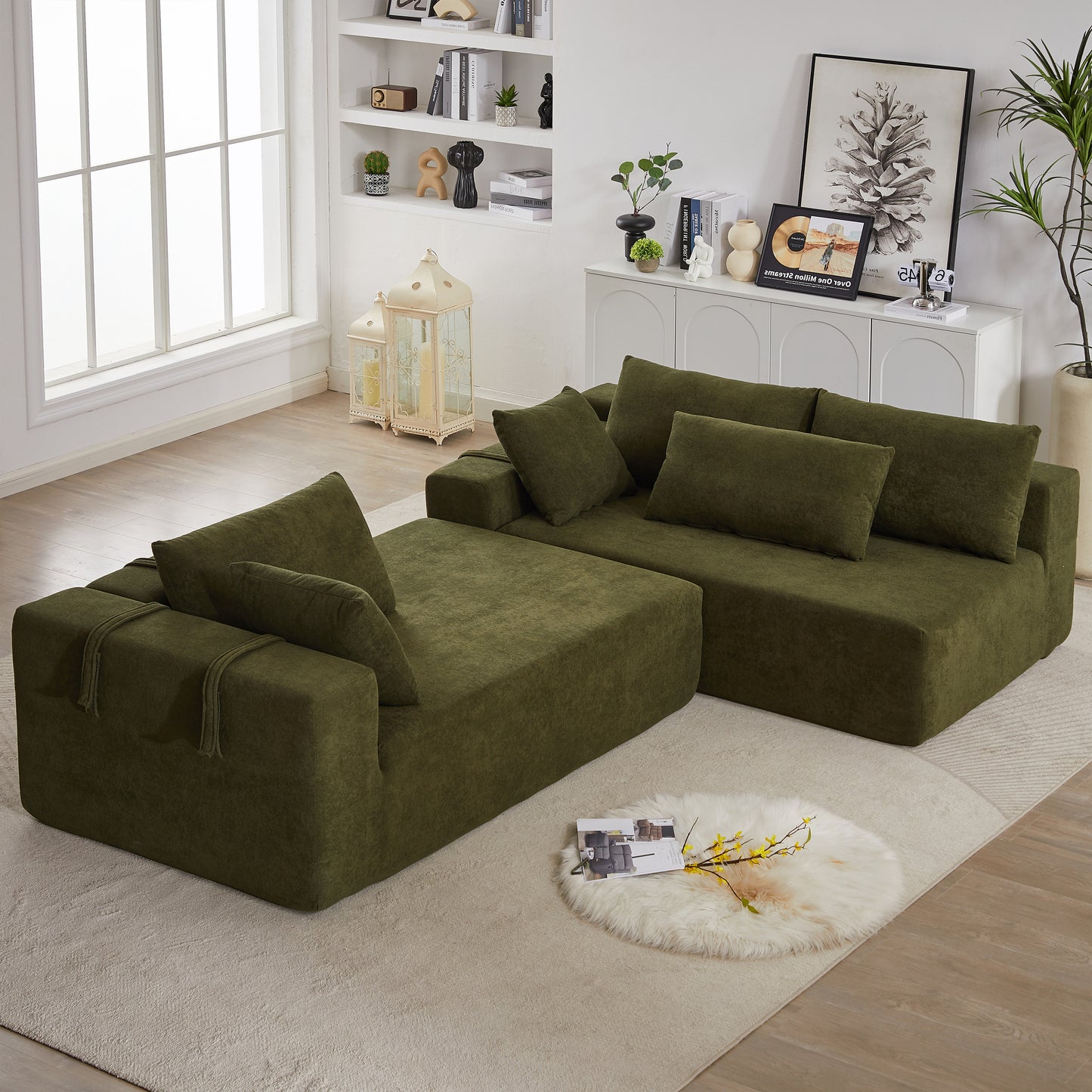 Modern Chenille Upholstered Sectional Sofa Couch Set,Modular 108" L Shaped Sectional Living Room Sofa Set With 6 Pillows,Free Combination Sofa Couch for Living Room,Bedroom(Right Chaise)