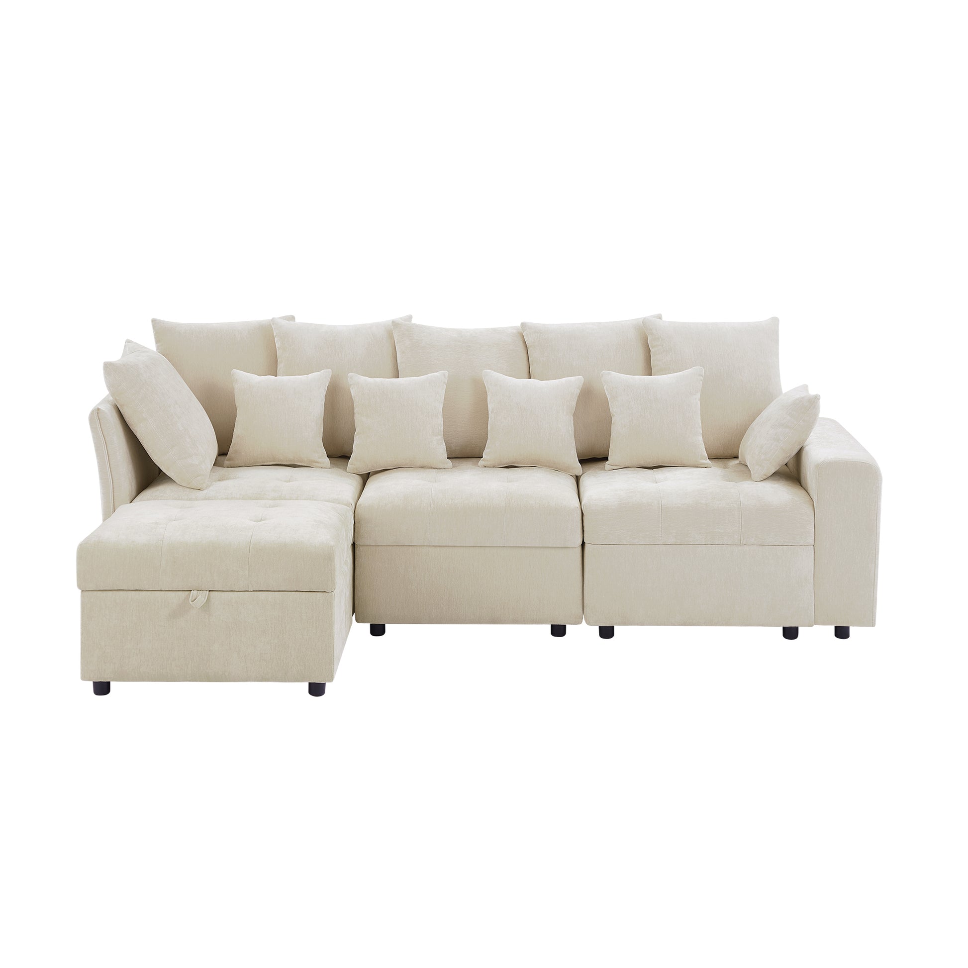 96.45"Sectional sofa Modular Sofa Couch with Three USB Ports, a Removable Storage Ottoman and Five Back Pillows for Living Room, Beige