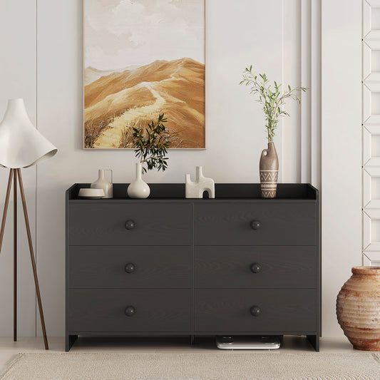 Chest of Drawers black Dresser , 6 Drawer Chest with Wide Storage, Modern Contemporary 6-Drawer Cabinet,  Dresser for Bedroom Living Room Hallway