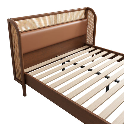 Yara Modern Cannage Rattan Wood Platform Queen Bed