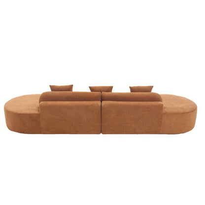 [NEW ARRIVED] [VIDEO PROVIDED] Modern curved combination sofa, terrycloth fabric sofa, minimalist sofa in living room, apartment, no assembly required, three pillows,Browm