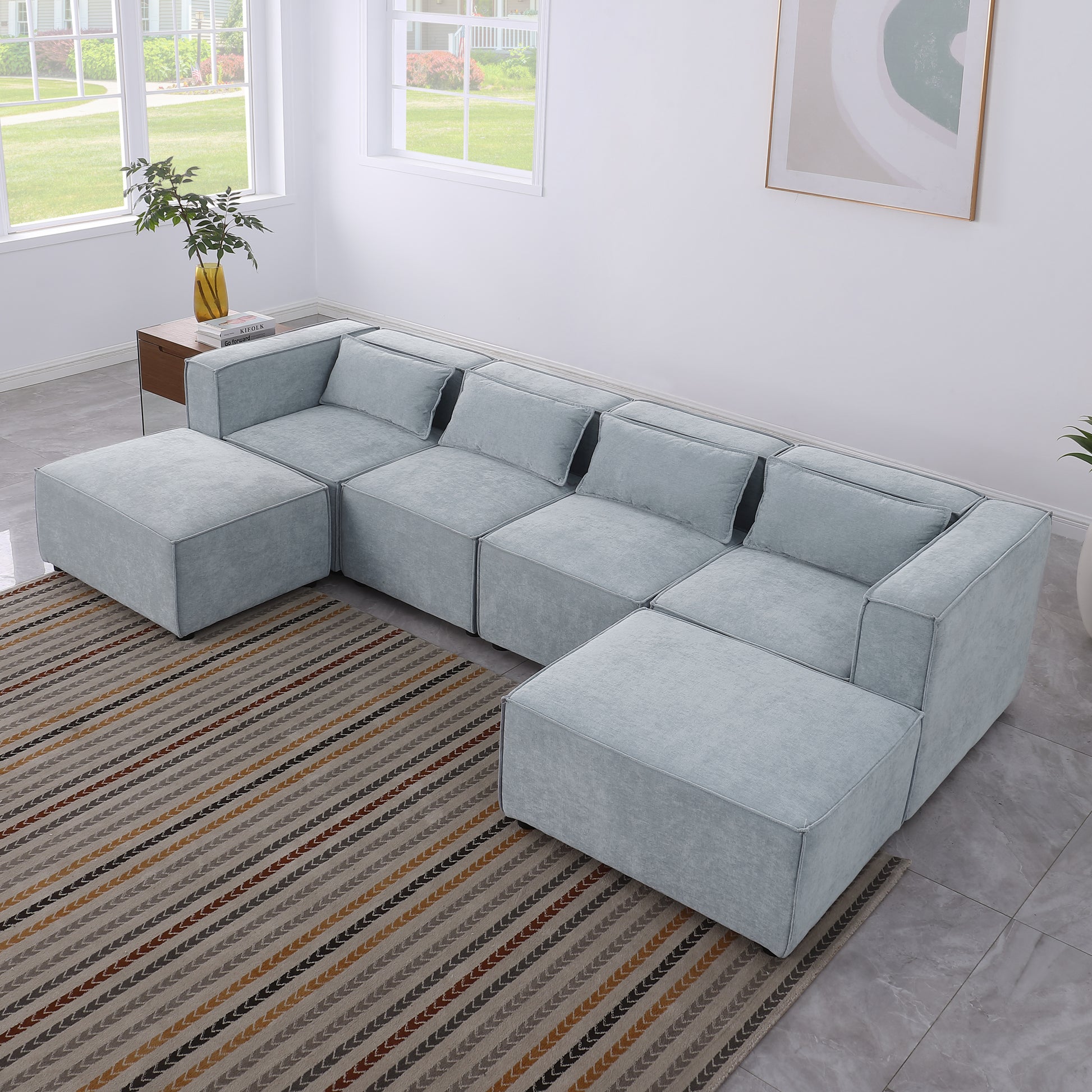 modular sofa Grayish blue  chenille fabric,  simple and grand, the seat and back is very soft. this is also a KNOCK DOWN sofa