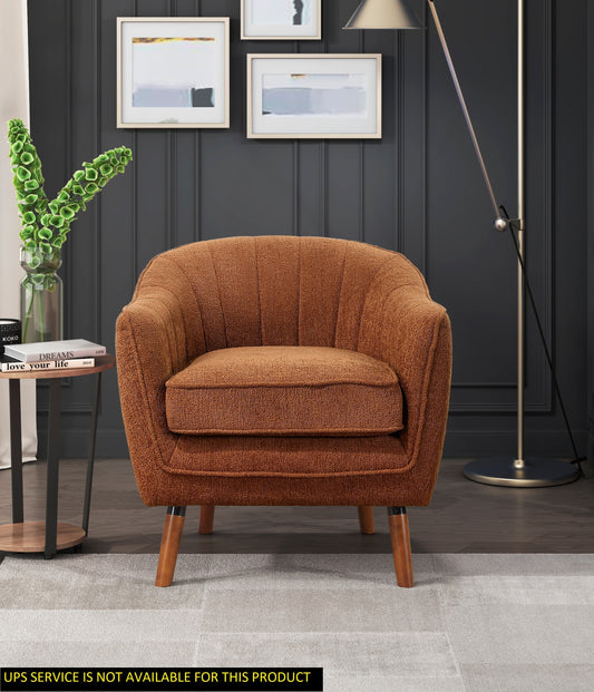 Mid-Century Modern Accent Chair 1pc Rust-hued Chenille Fabric Upholstered Channel Stitched Back Brown Legs Solid Wood Furniture