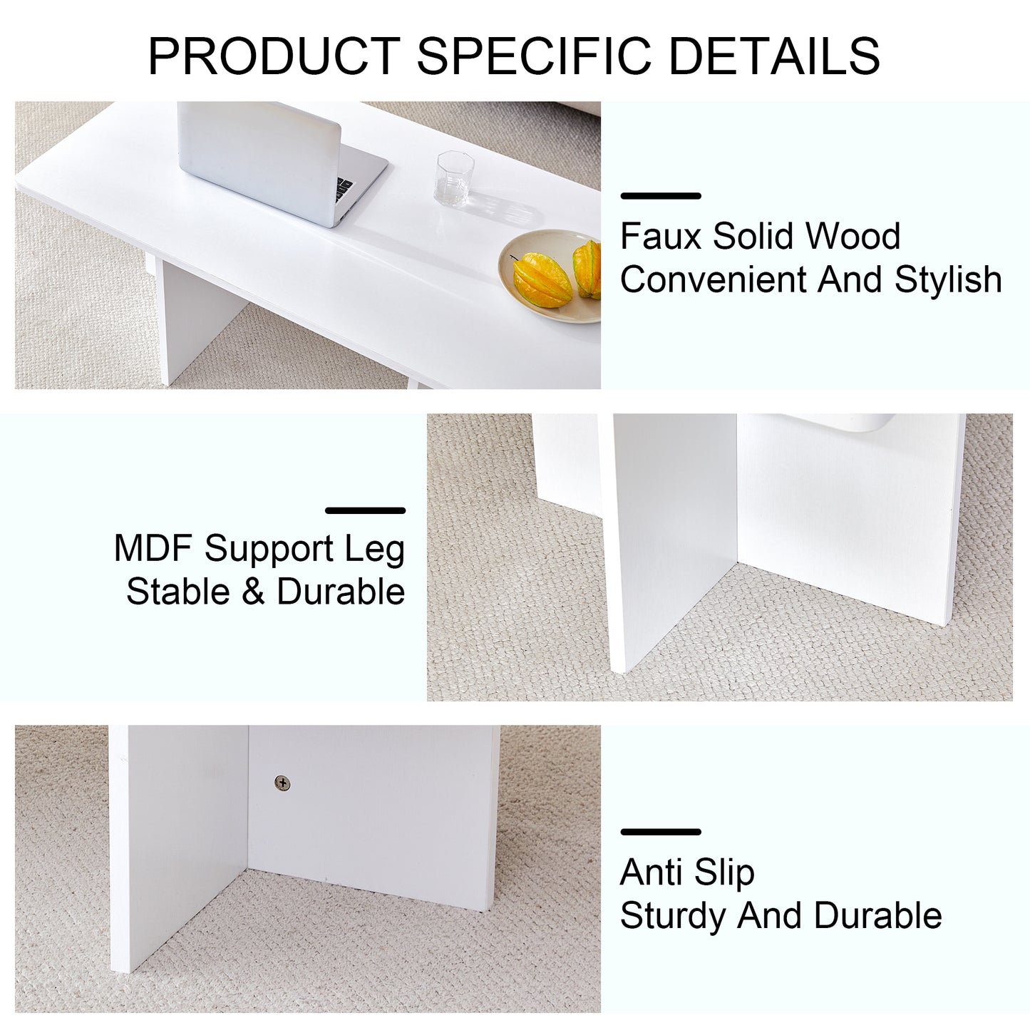 A modern and practical white coffee table. The coffee table is made of medium density fiberboard material, Suitable for living room, bedroom, and study. CT-2O