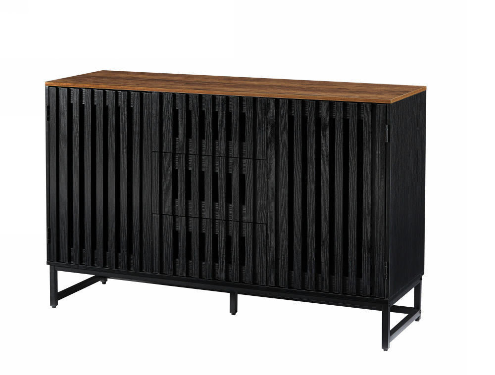 3 Drawer and 4 Shelves Dresser with Slatted Grille Striped Drawer and doors, Modern Style Dresser, High-Quality MDF and Metal Leg