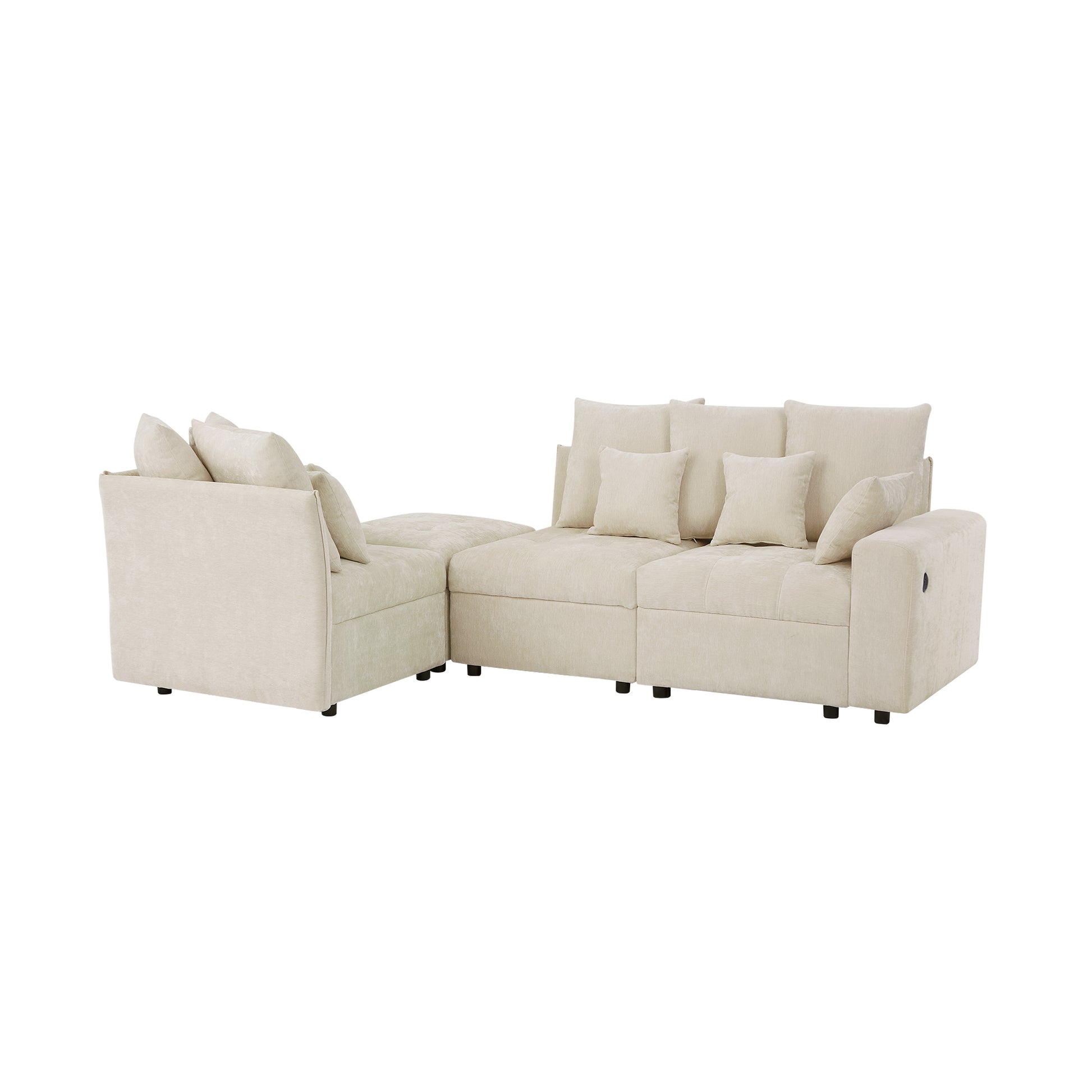 96.45"Sectional sofa Modular Sofa Couch with Three USB Ports, a Removable Storage Ottoman and Five Back Pillows for Living Room, Beige