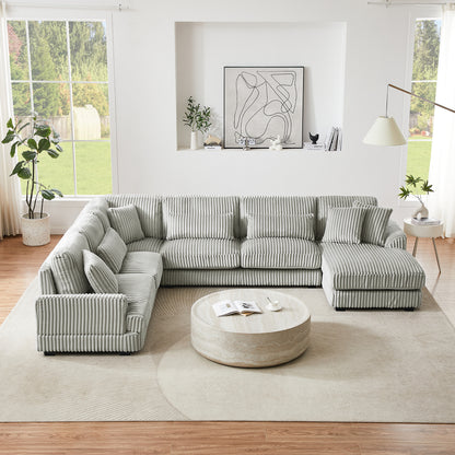 129" Oversized Sectional Sofa U-shaped Sofa Couch Modern Sofa Upholstered in Soft Corduroy with a Chaise Lounge for Living Room, Grey