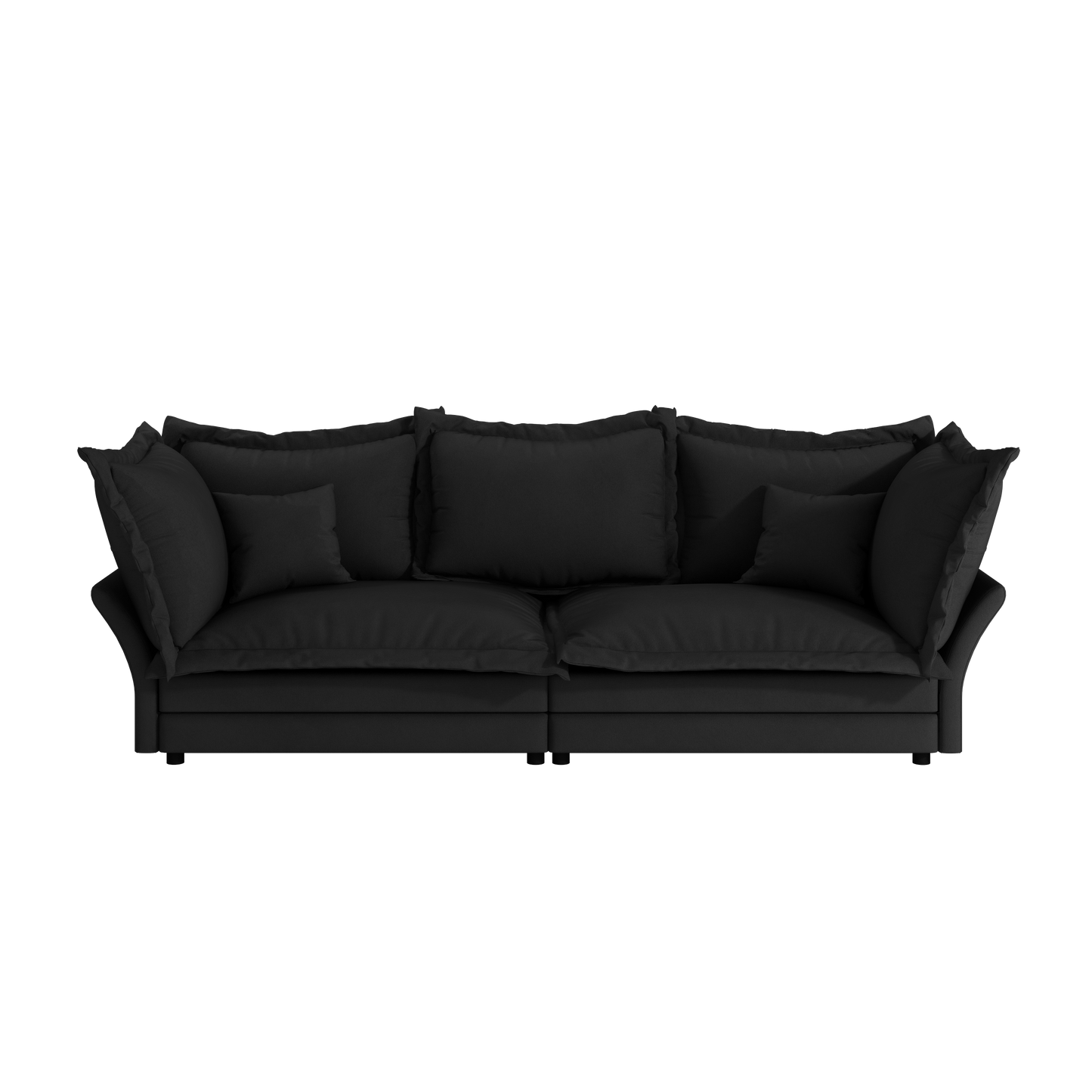 90.55" Modern Comfy Upholstered Sofa Cloud Couch, Deep Seat Couches with Multiple Large Soft Pillows,Convertible Deep Seat Chaise Longue for Living Room Bedroom,Apartment,Office,BLACK