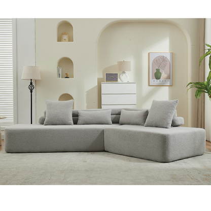 [NEW ARRIVED] [VIDEO PROVIDED] 128"Minimalist Cloud Sectional Couch ,Modern Couches ,4-Seater ,No Assembly,Two modular sofa,Boucle Teddy  Fabric, upholstered , anti-wrinkle fabric,Light Gray