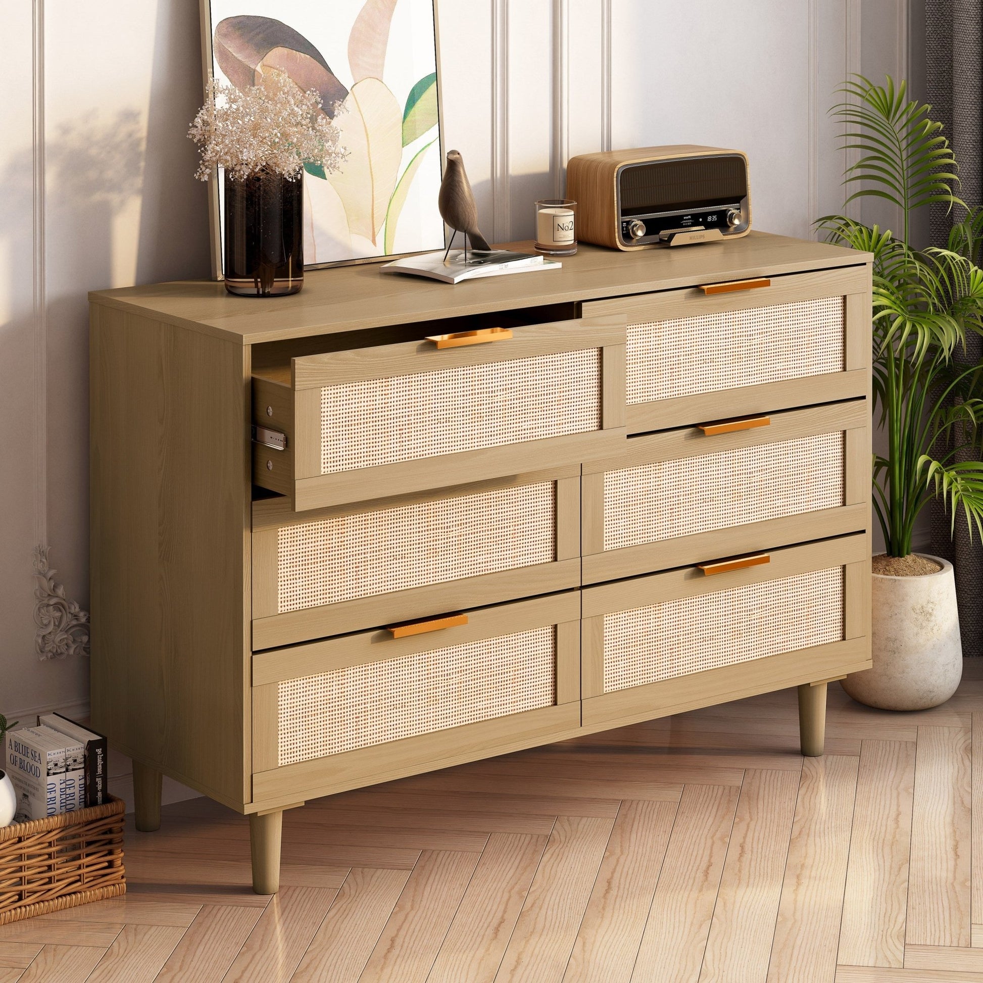 6 drawers Rattan dresser Rattan Drawer, Bedroom,Living Room - Groovy Boardz