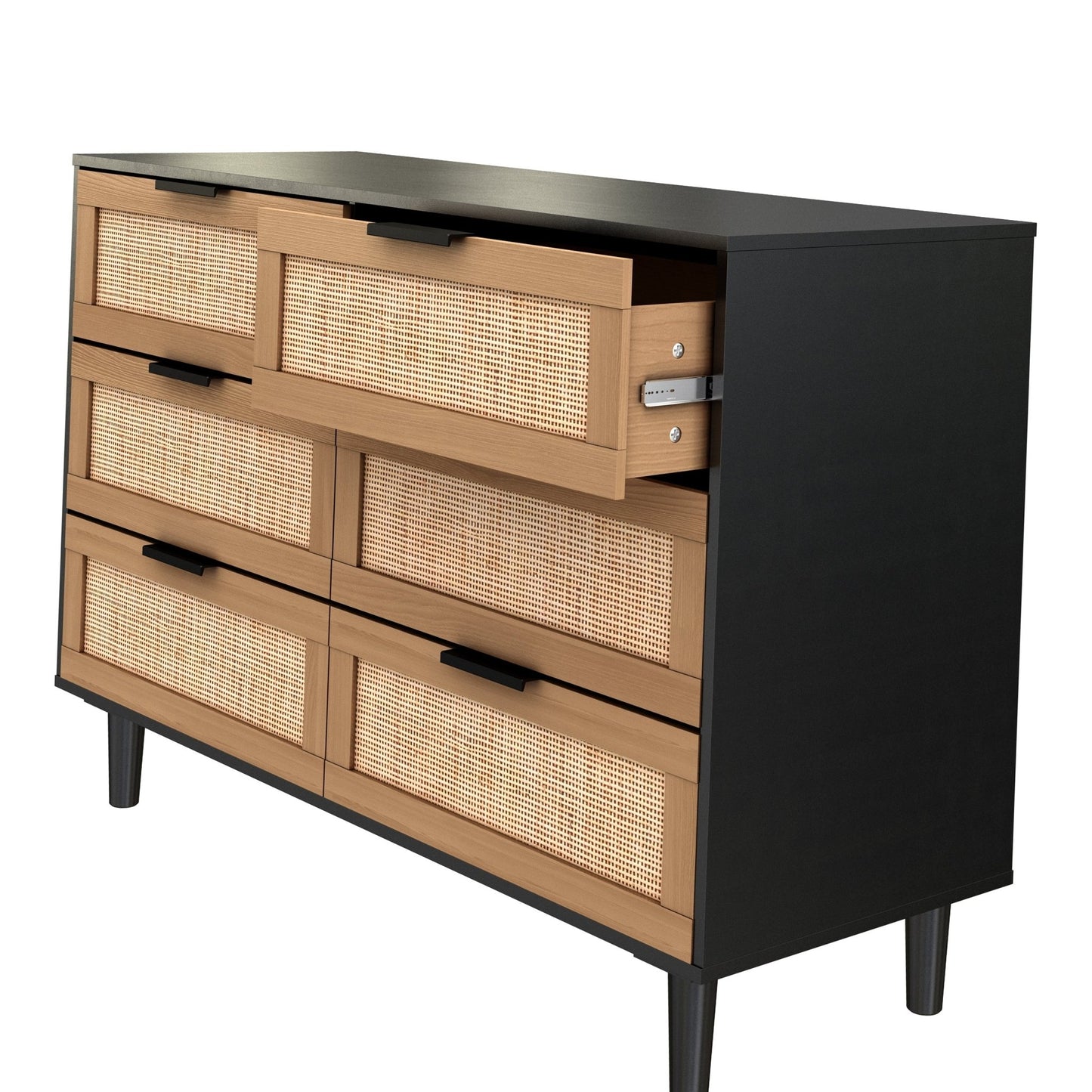 6 drawers Rattan dresser Rattan Drawer, Bedroom,Living Room (Black) - Groovy Boardz