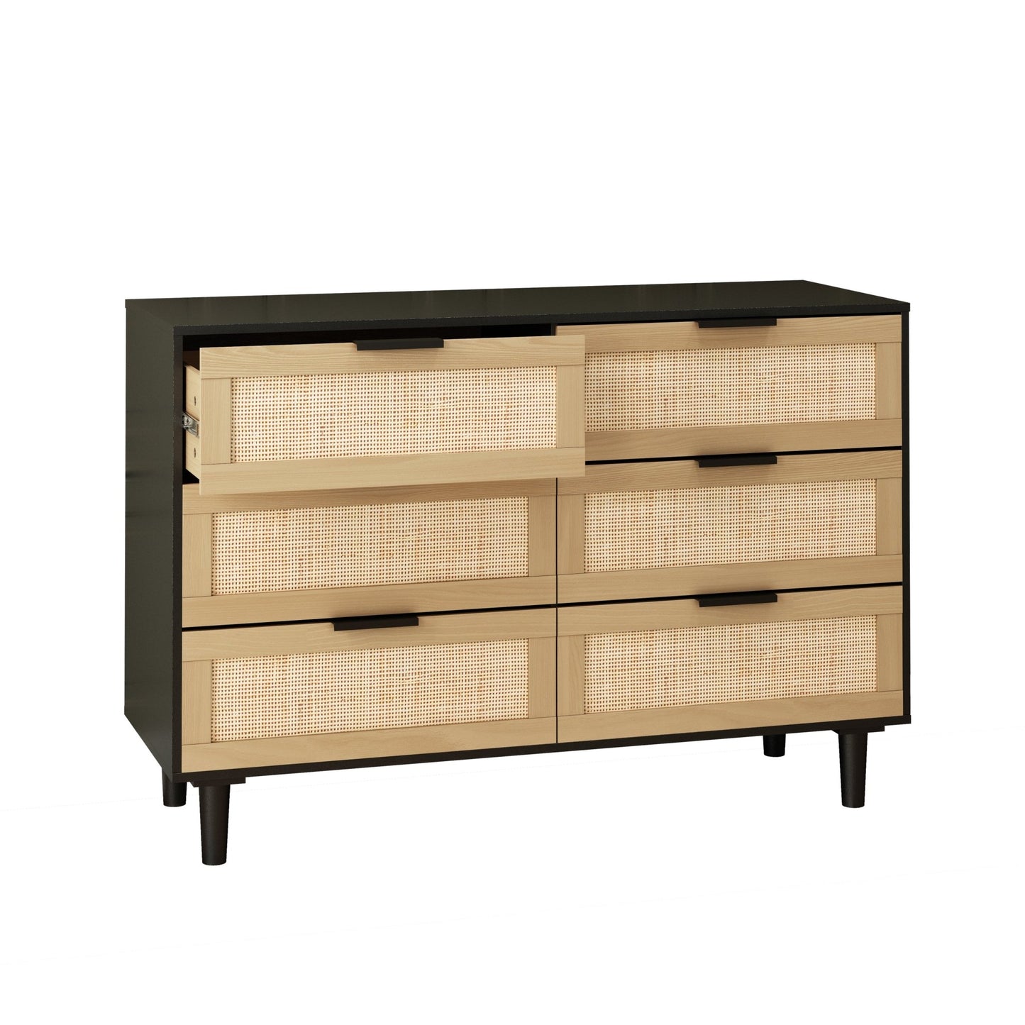 6 drawers Rattan dresser Rattan Drawer, Bedroom,Living Room (Black) - Groovy Boardz