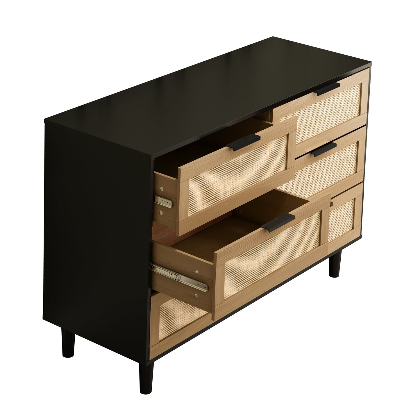 6 drawers Rattan dresser Rattan Drawer, Bedroom,Living Room (Black) - Groovy Boardz