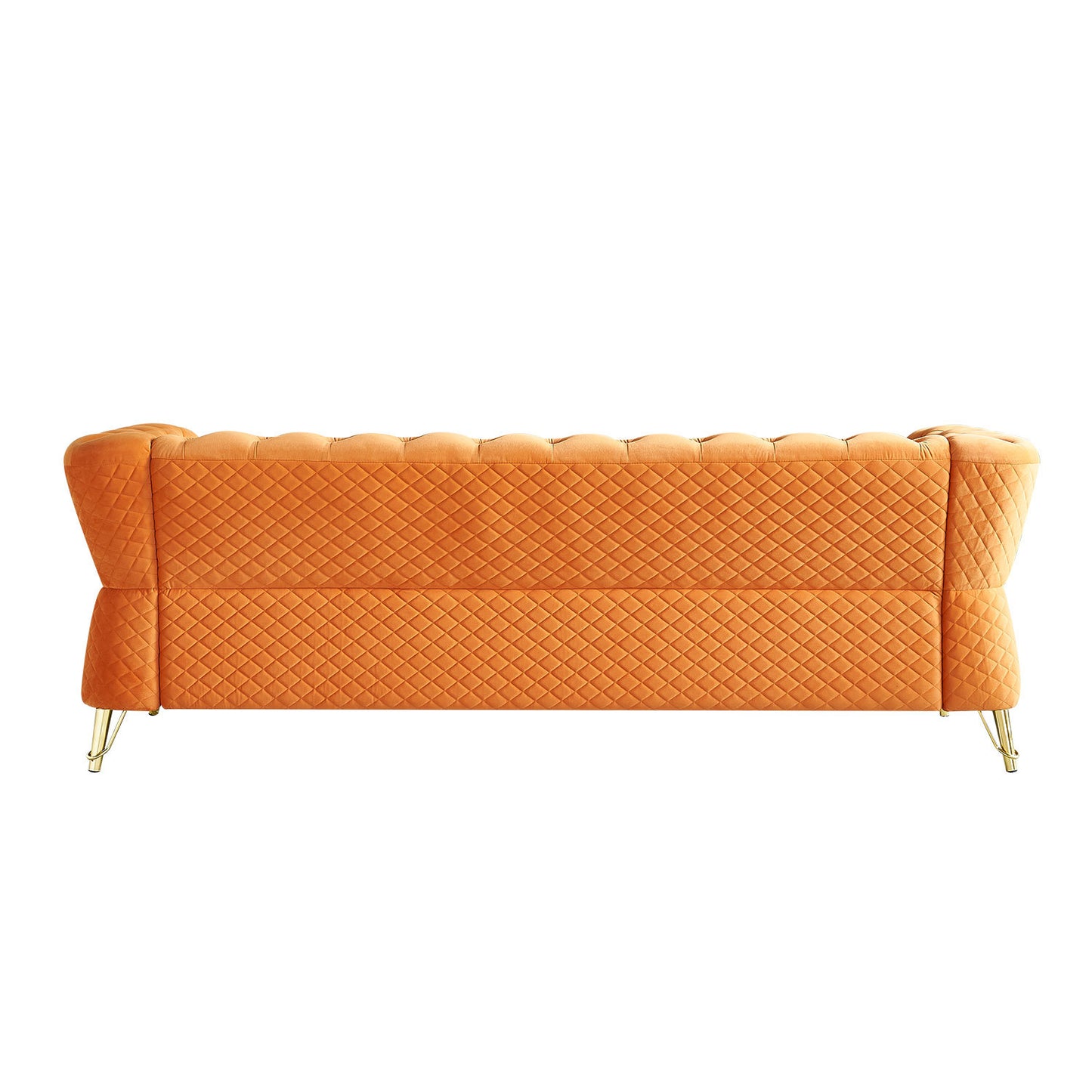 Modern Tufted Velvet Sofa 87.4 inch for Living Room Orange Color