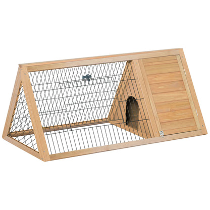 PawHut 46" x 24" Wooden A-Frame Outdoor Rabbit Cage Small Animal Hutch with Outside Run & Ventilating Wire, Yellow