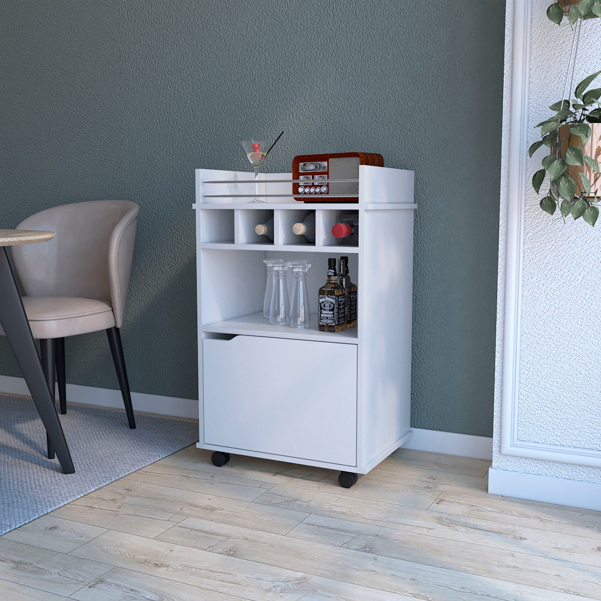 Hannah White 1-Door Bar Cart