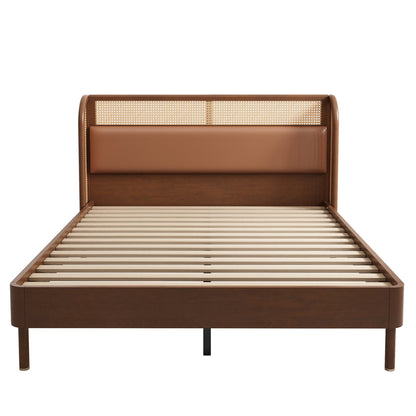 Yara Modern Cannage Rattan Wood Platform Queen Bed