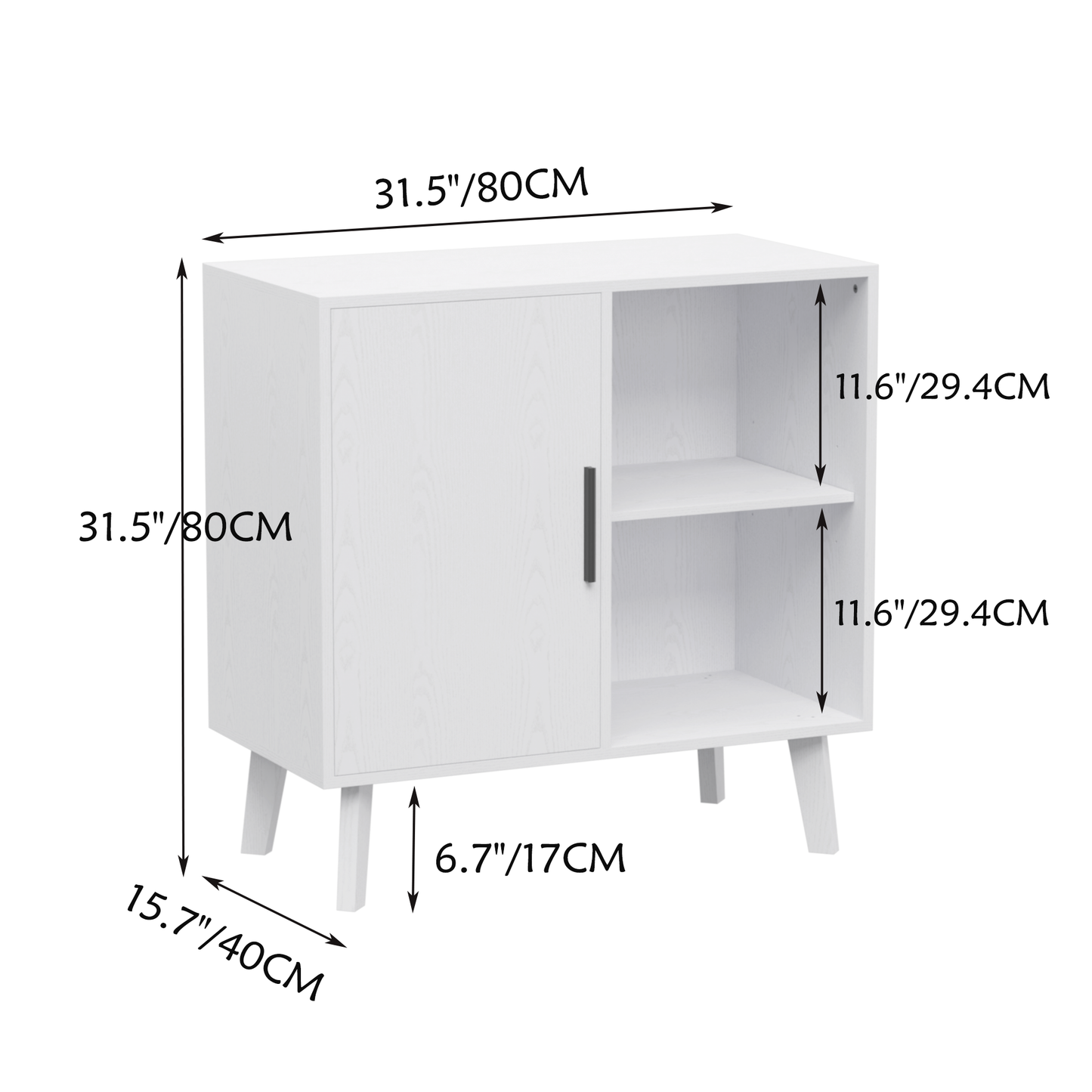 Wood Storage Cabinet, Modern Accent Buffet Cabinet, Free Standing Sideboard and Buffet Storage with Door and Shelves, Buffet Sideboard for Bedroom, Living Room, Kitchen or Hallway (White)