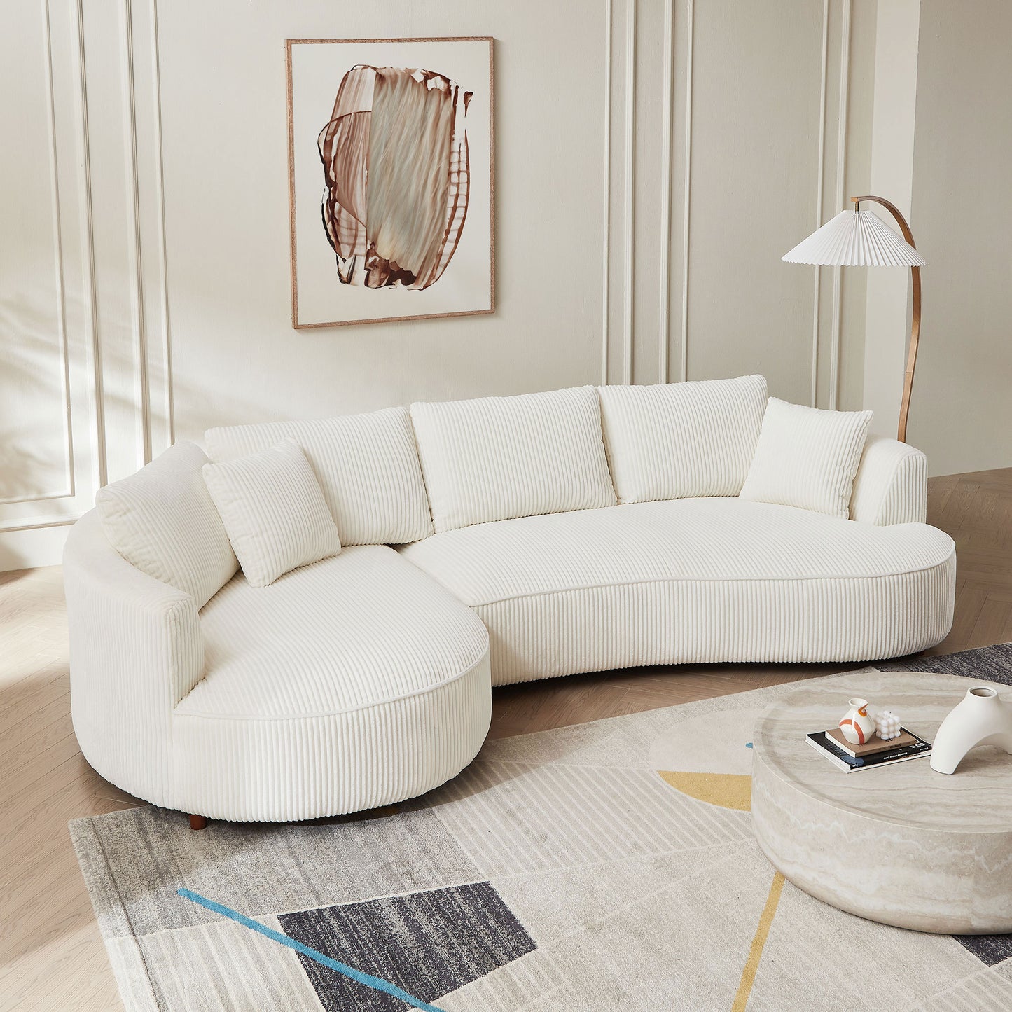 122.04 inch Oversized Sectional Sofa, Modern Couch with Chaise, Comfy Sofa Couch with Left  Facing Chaise, White Corduroy Sofa