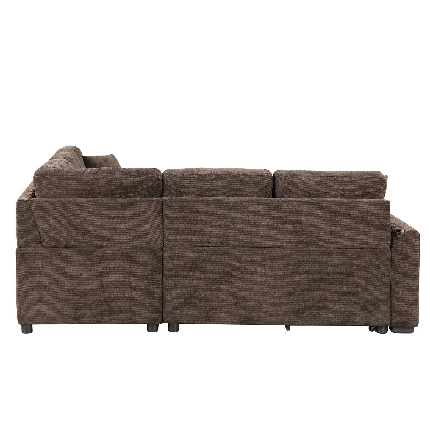 82.6" L-shape Sofa Bed Pull-out Sleeper Sofa with Wheels, USB Ports, Power Sockets for Living Room, Brown