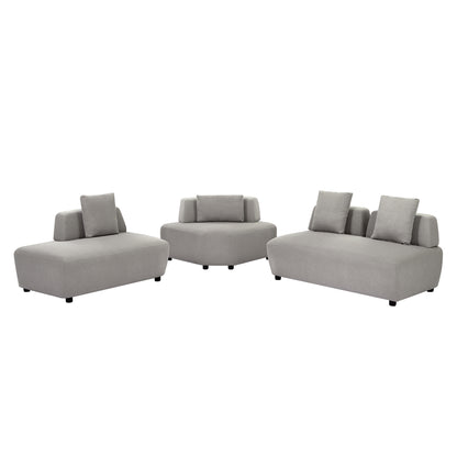 Contemporary 3-piece Sectional Sofa Free Convertible sofa with Four Removable Pillows for Living Room, Grey