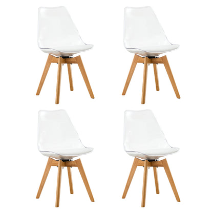 Modern chairs can rotate 360 degrees. The backrest is made of PET material, the seat cushion is made of PU material, and the support legs are made of oak. (Set of 4)