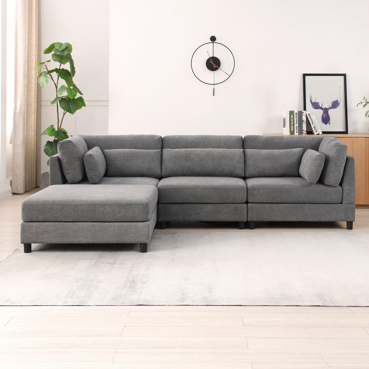 Sectional Couch with Reversible Chaise Modern L-Shape Sofa 4-Seat Corner Couch Modular Sofa with Ottoman,Grey