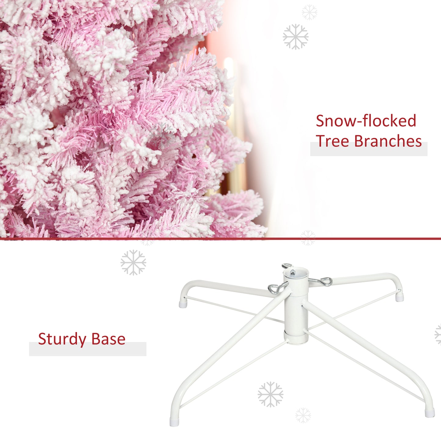 HOMCOM 7.5' Tall Unlit Snow Flocked Artificial Christmas Tree Slim Pencil Xmas Tree with Pine Shape and Realistic Branches, Pink