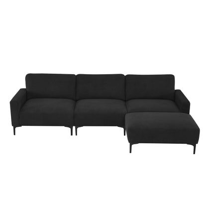 Modern Velvet L-Shaped Sectional Sofa, 4-Seater, Convertible Ottoman, Freely Combinable Sofa