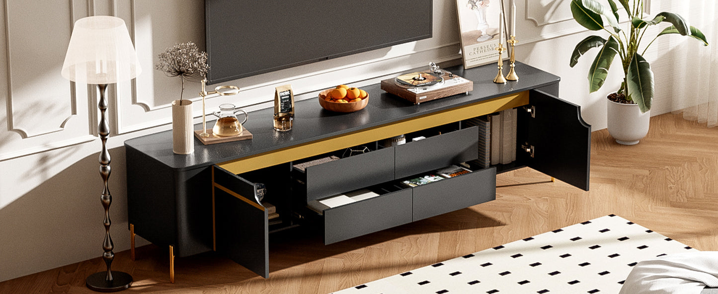 U-Can 74.8'' TV Stand for TVs up to 80 Inches, TV Cabinet with 4 Drawers and 2 Spacious Cabinets, Five Metal Legs for Living room