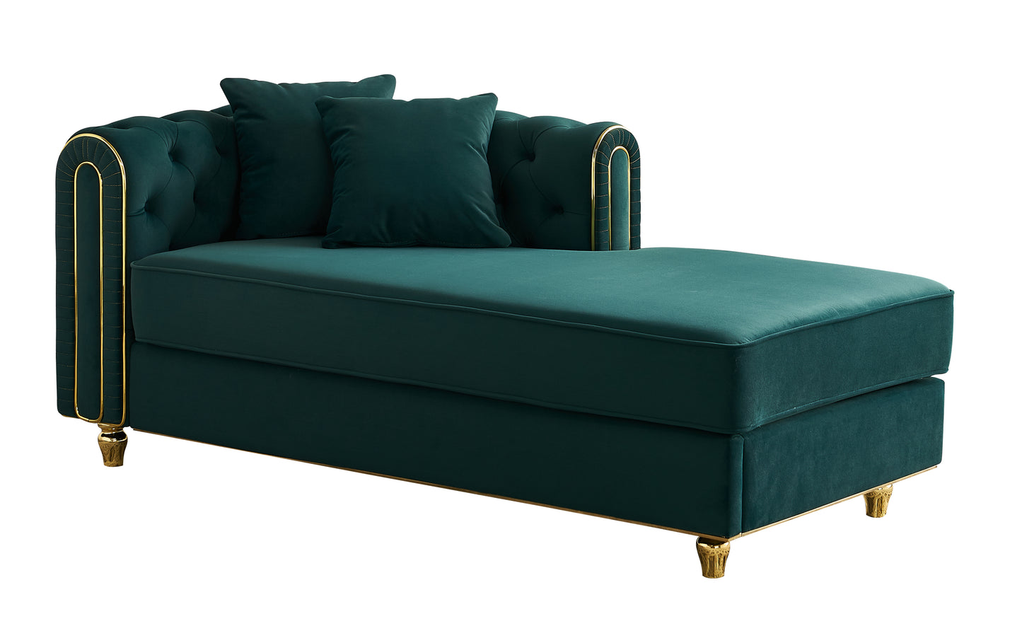 66.9''W Velvet Chaise Lounge,Luxury Modern Chaise Furniture,Tufted Back with 2pcs toss pillows for Living Room,Bedroom,Apartment,Green Color