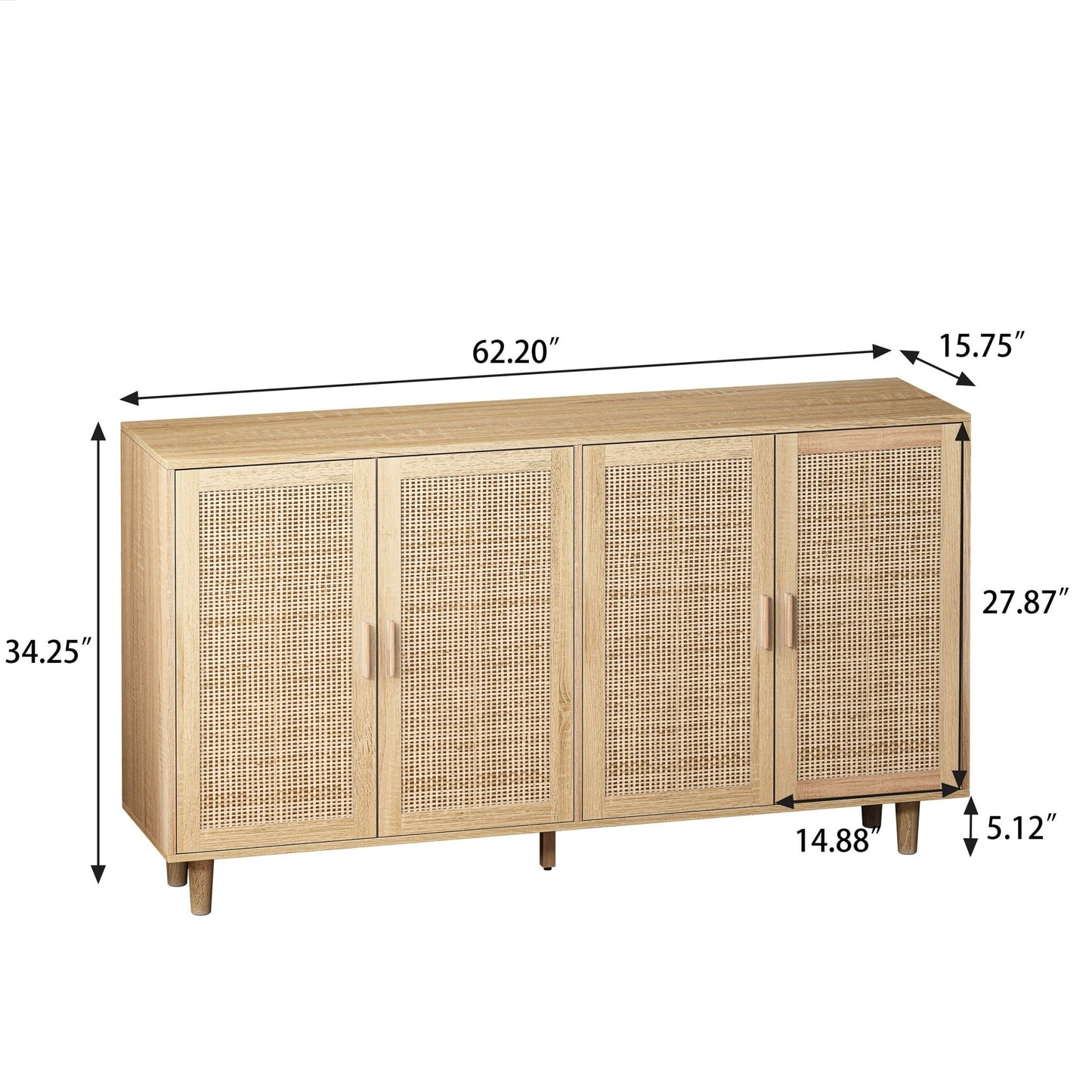 62.20"Elegant and Functional 4-Door Rattan Decorative Storage Cabinet,for Bedroom,Living Room,Office,Easy Assembly - Groovy Boardz