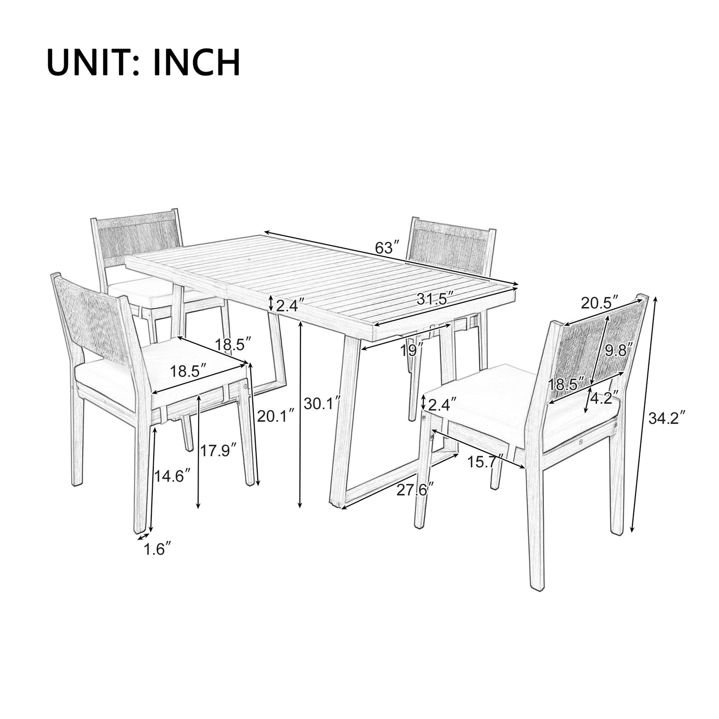 U_Style Multi-person Outdoor Acacia Wood Dining Table and Chair Set, Thick Cushions, Suitable for Balcony, Vourtyard, and Garden.