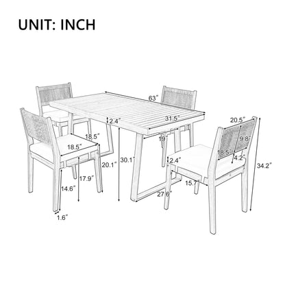 U_Style Multi-person Outdoor Acacia Wood Dining Table and Chair Set, Thick Cushions, Suitable for Balcony, Vourtyard, and Garden.