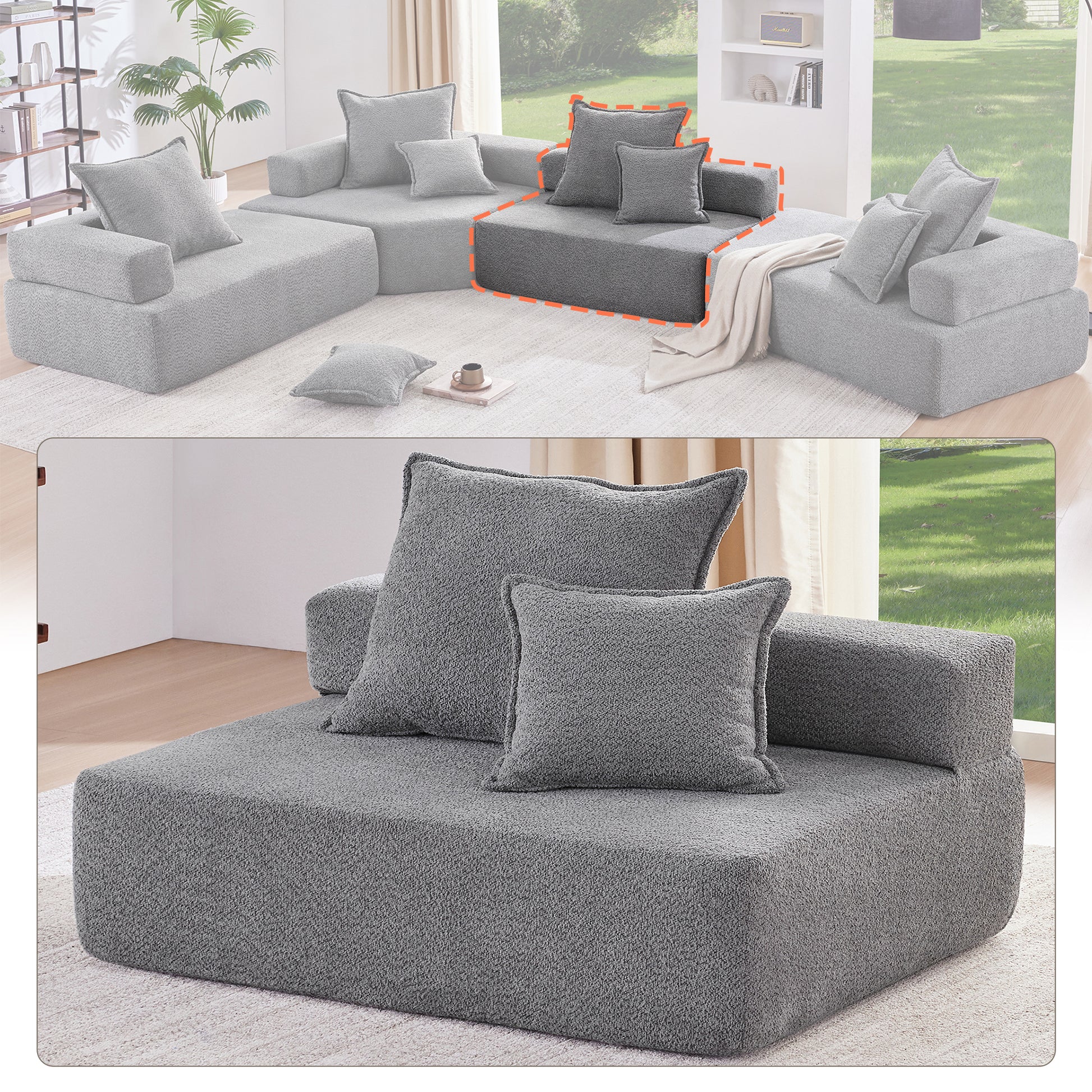 Loveseat Frame for Oversized Modular U Shaped Sectional Sofa,Luxury Boucle Floor Couch Set,Convertible Sleeper Couch,Spacious Foam-Filled Sofa Bed for Living Room