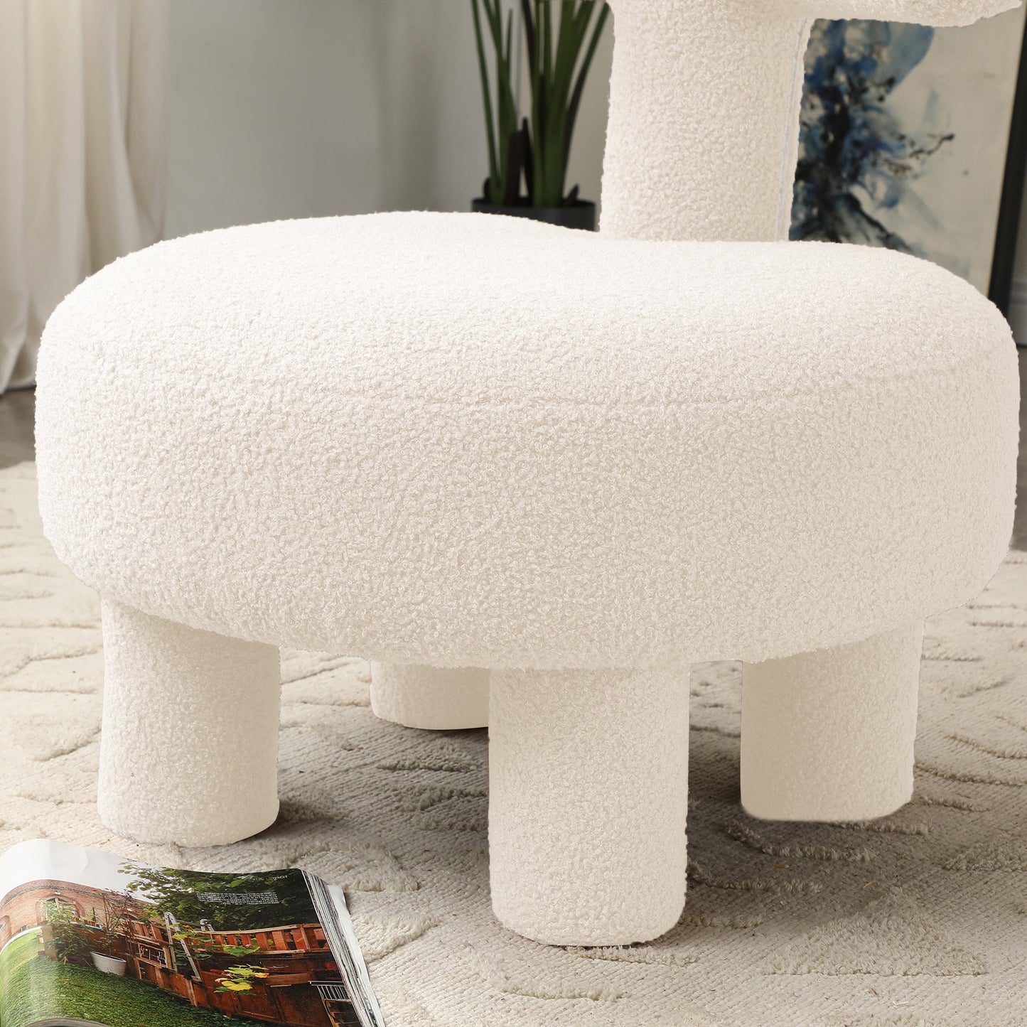 Modern Sherpa Fabric Chair Upholstered Creative Ottoman Pouf