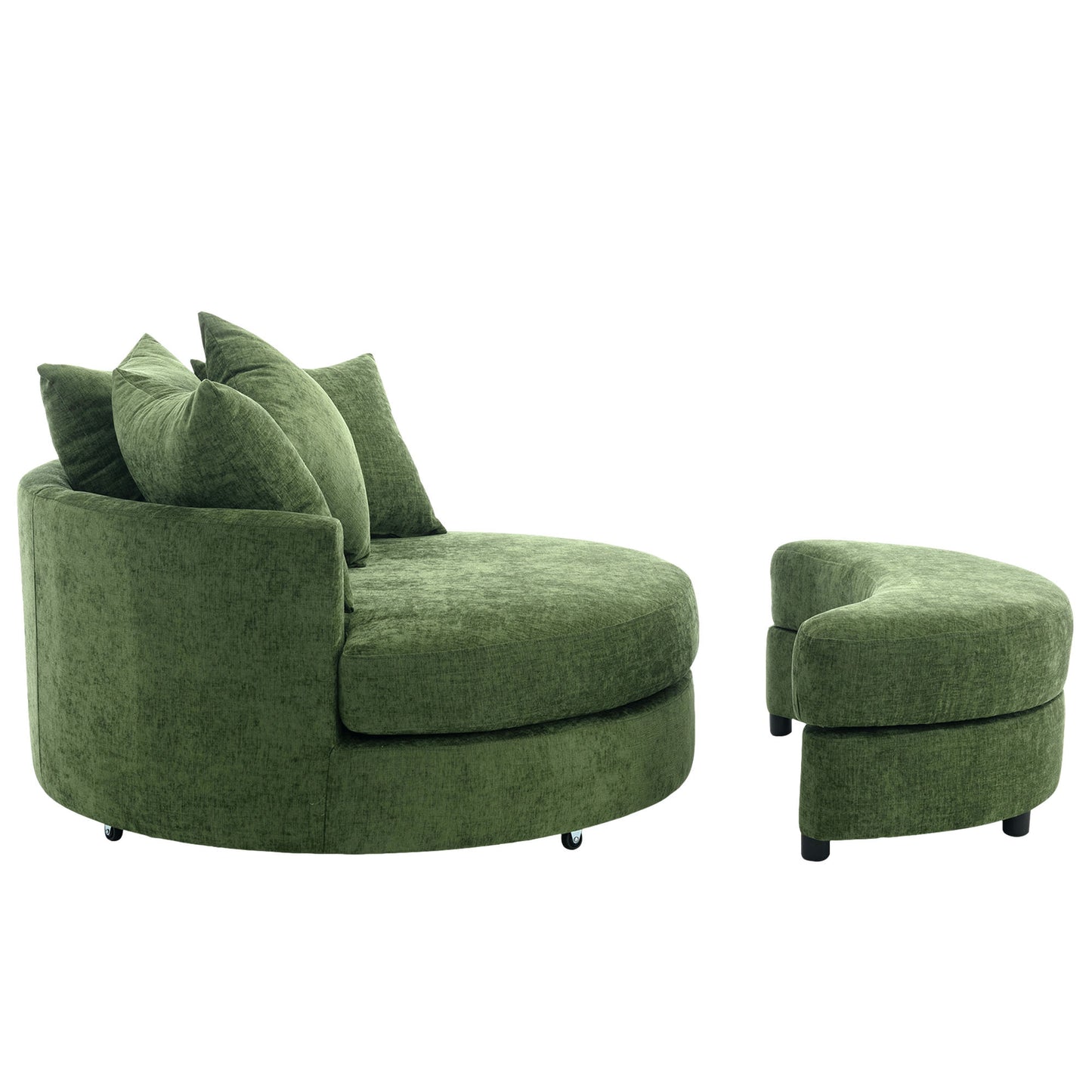 Orisfur. 360° Swivel Accent Barrel Chair with Storage Ottoman & 4 Pillows, Modern Chenille Leisure Chair Round Accent for Living Room, Green