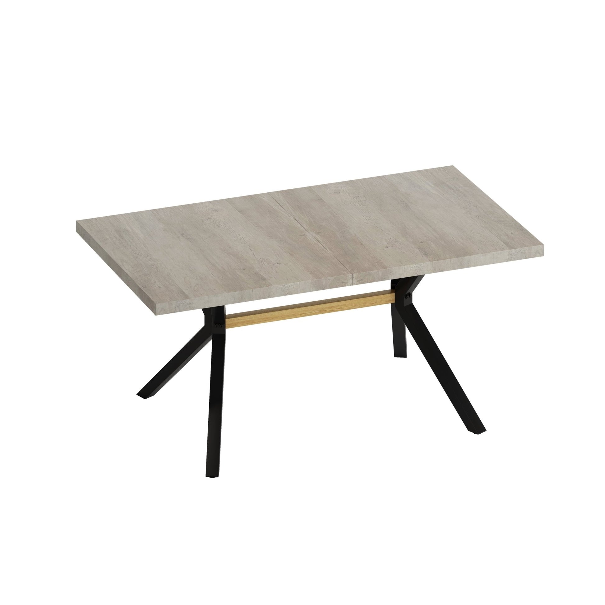 62.99"- 78.74"Retro Rectangular Stretch Table, GrEy Carole Top, Black Embossed Center Plate, Walnut Color Beam, Black Fine Sand iron Foot Base Dining Table - Groovy Boardz