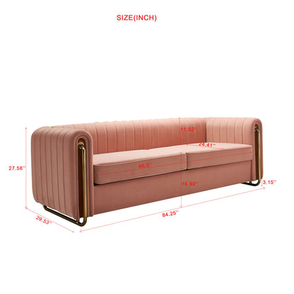 Contemporary Velvet Sofa Couch 84.25''W for Living Room, Pink