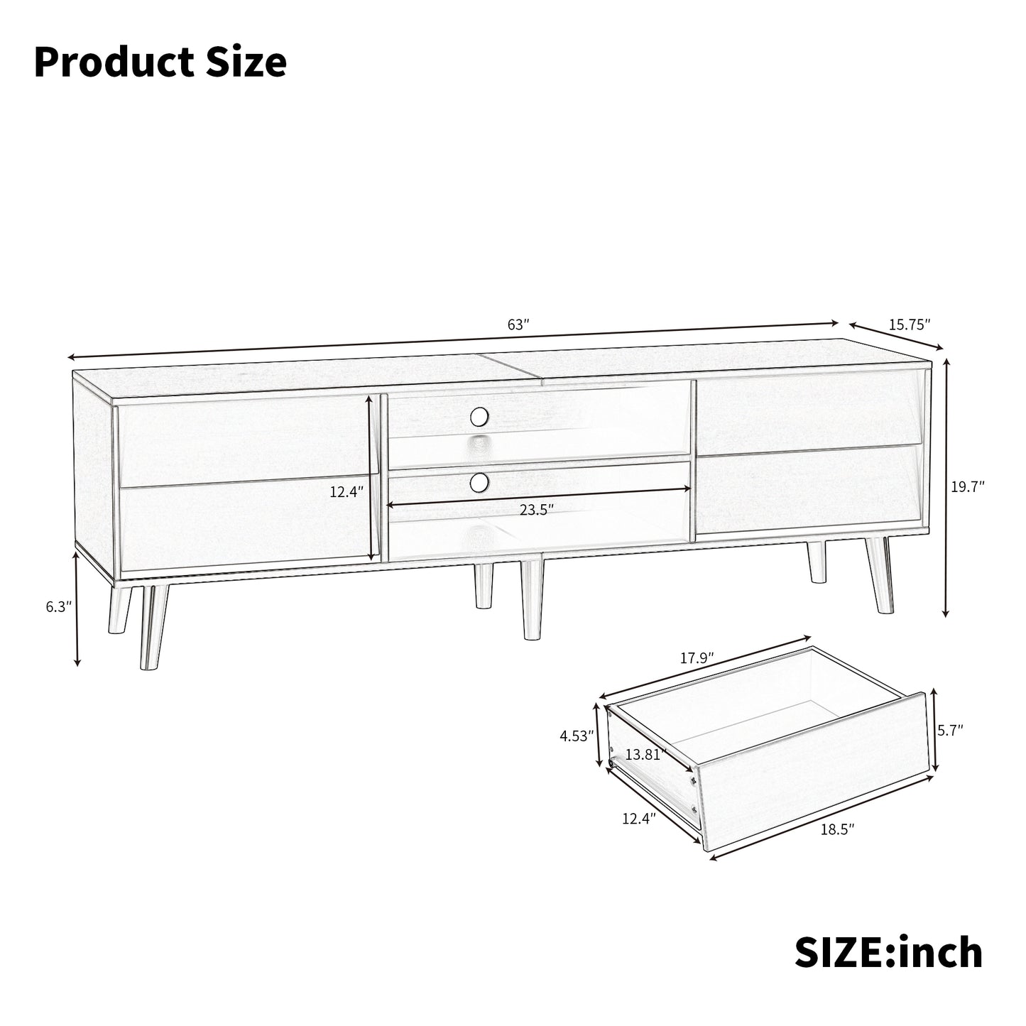 63 Inch TV Stand Features Vintage-style and Bevel Design, TV Stand with Drawers, Entertainment Center for Living Room Bedroom, TV Media Console