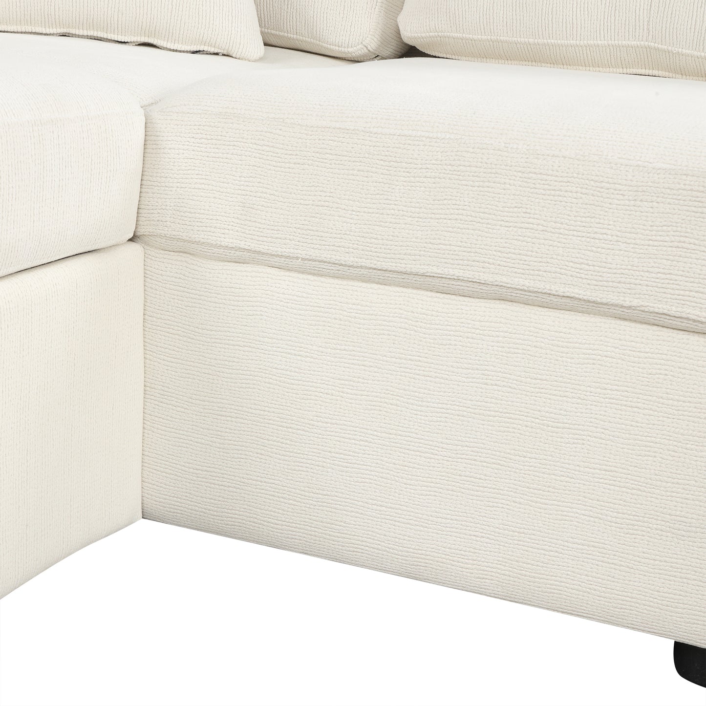 86.6" Sectional Sofa L-shaped Sofa Couch Pull-out Sofa Bed with a Movable Ottoman, Two USB Ports  and Two Cup Holders for Living Room, Beige