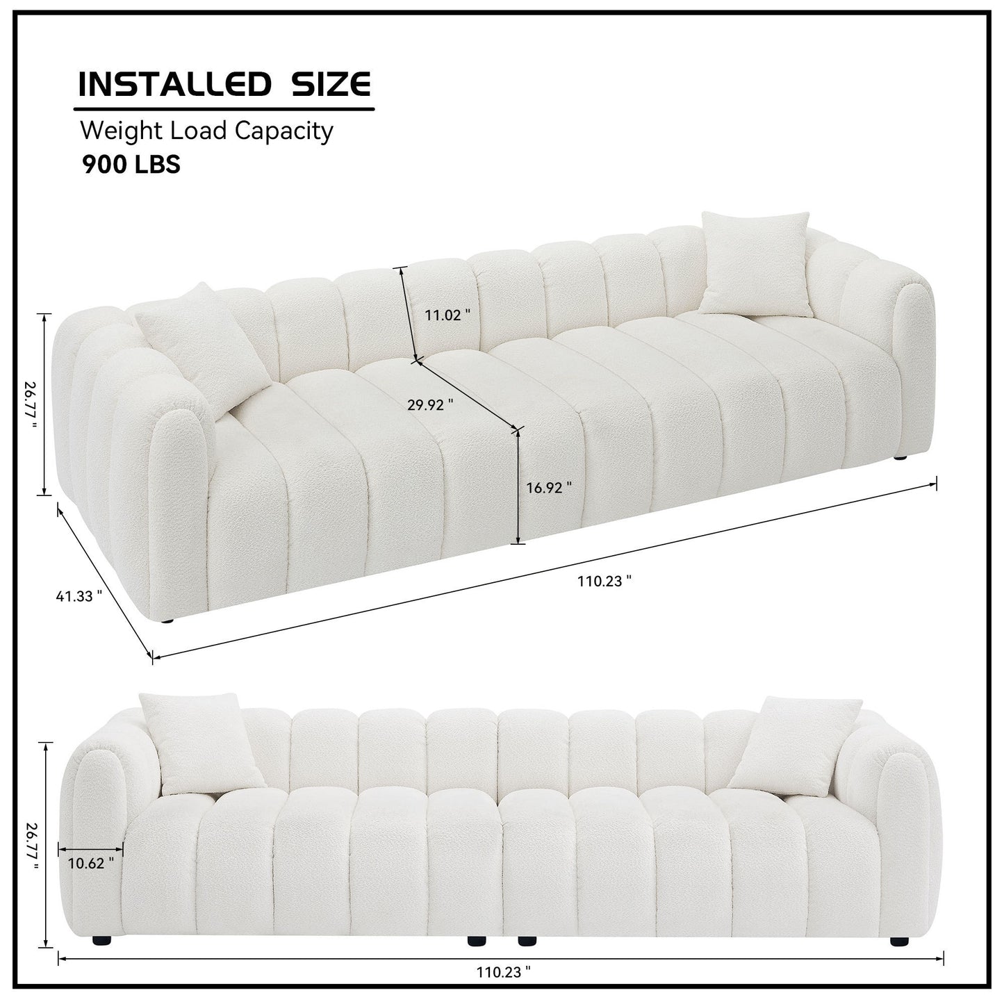 110.23 Inch Oversized Modern Design Sofa,Upholstery Tufted Cloud 41.33''Oversized  Deep Seat Sofa,Teddy Fabric Boucle 4 Seats Couch with Solid Wood for Living Room, Office, Bedroom,Apartment