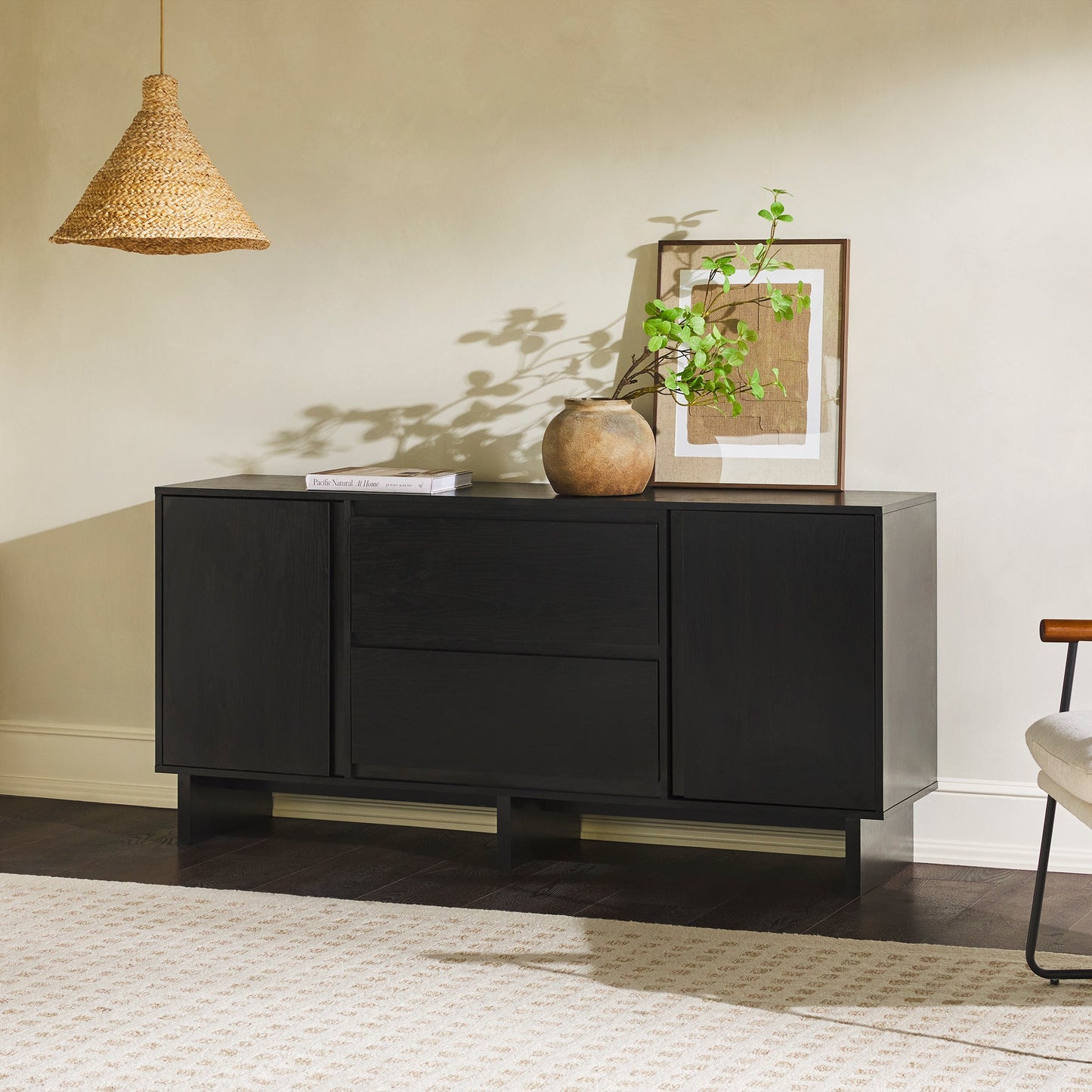 63" Scandi Sideboard with Beveled Drawers, Black - Groovy Boardz