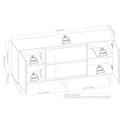 63" Scandi Sideboard with Beveled Drawers, Black - Groovy Boardz