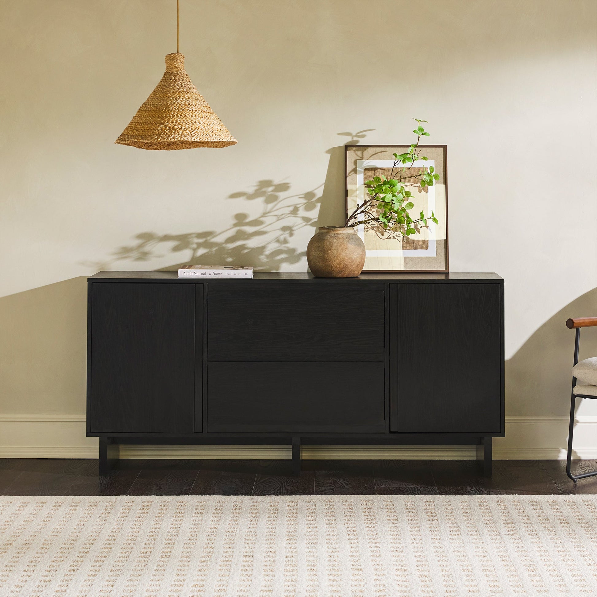 63" Scandi Sideboard with Beveled Drawers, Black - Groovy Boardz