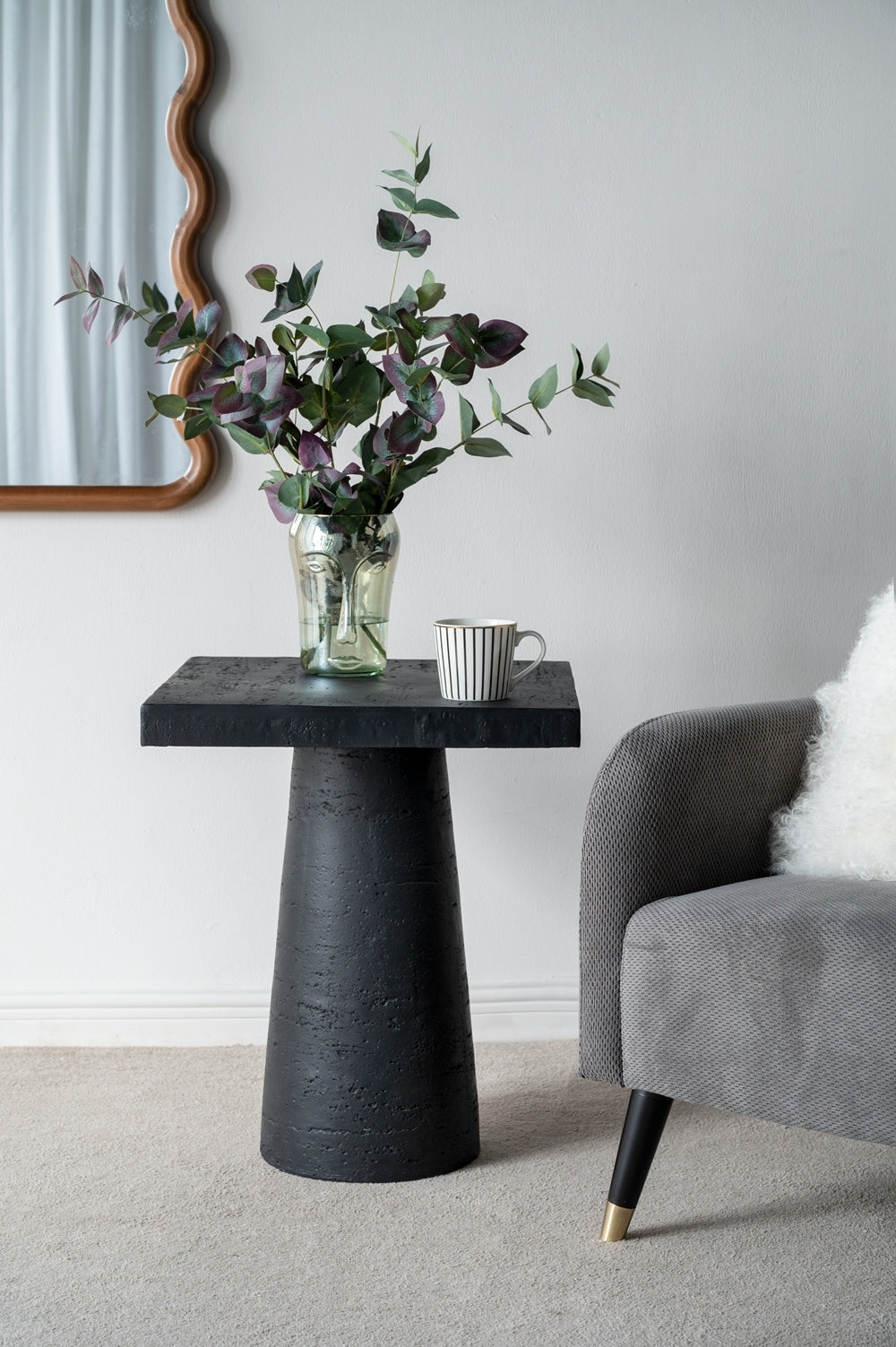 20x20x24" Black Cement Square Side Table with Pedestal Base